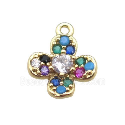 copper clover pendant paved zircon, gold plated