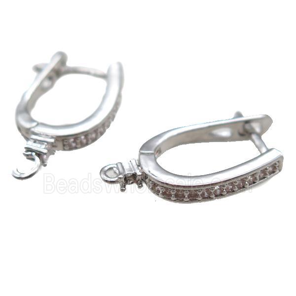 copper Latchback Earrings paved zircon, platinum plated