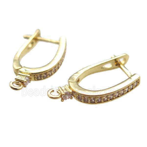 copper Latchback Earrings paved zircon, gold plated