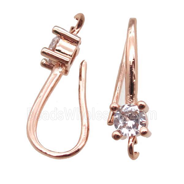 copper Hook Earrings paved zircon, rose gold