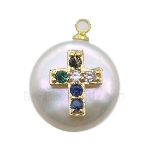 natural pearl pendant paved zircon