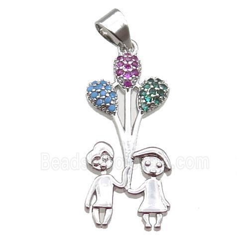 copper couple pendant paved zircon, platinum plated