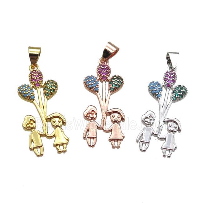 copper couple pendant paved zircon, mixed color