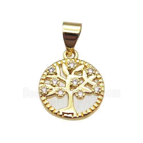copper pendant paved zircon, tree of life, gold plated