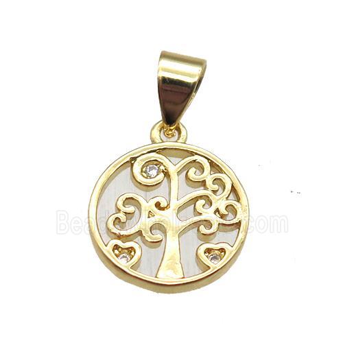 copper pendant paved zircon, tree of life, gold plated