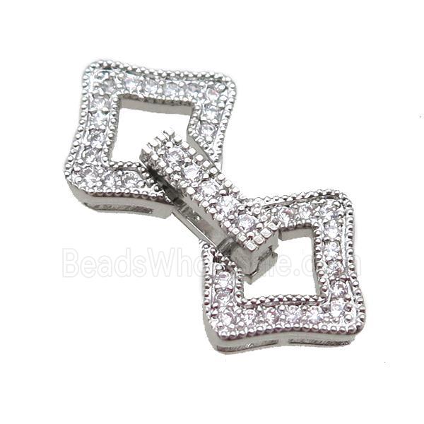 copper clover connector clasp paved zircon, platinum plated