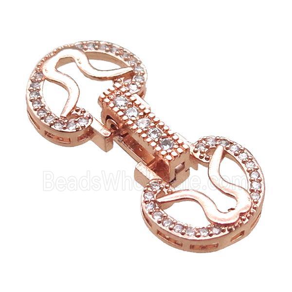 copper connector clasp paved zircon, circle, rose gold