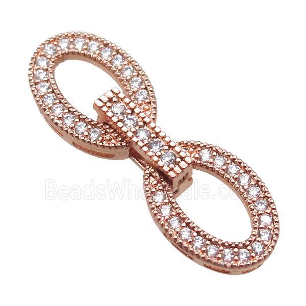 copper connector clasp paved zircon, oval, rose gold