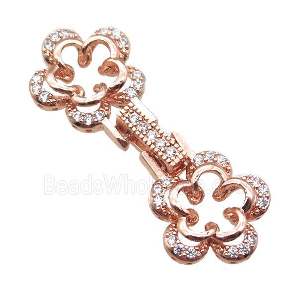 copper connector clasp paved zircon, flower, rose gold