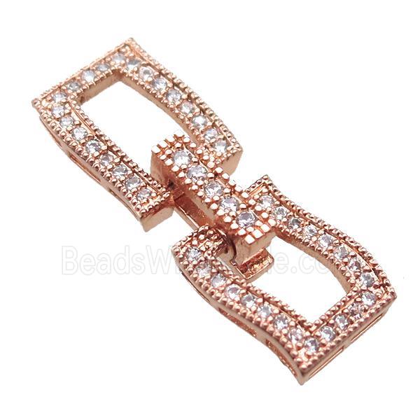 copper connector clasp paved zircon, oblong, rose gold