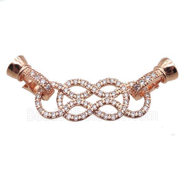 copper connector clasp paved zircon, knot, rose gold