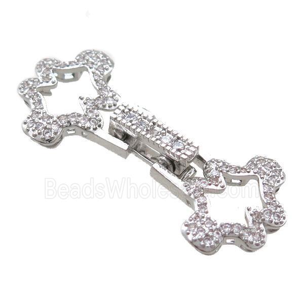 copper connector clasp paved zircon, platinum plated
