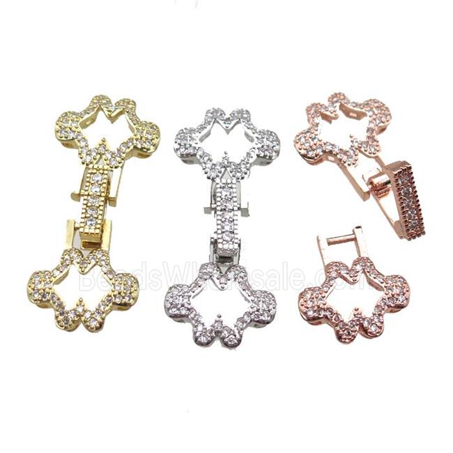 copper connector clasp paved zircon, mixed color