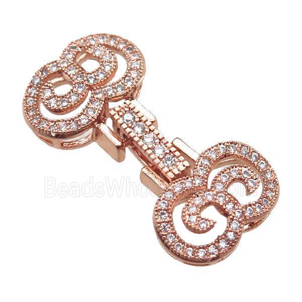 copper connector clasp paved zircon, rose gold