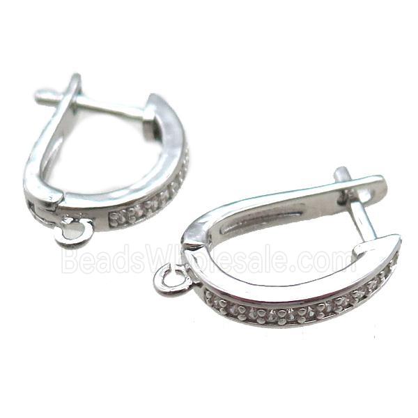 copper Latchback Earrings paved zircon, platinum plated