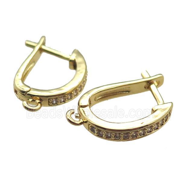 copper Latchback Earrings paved zircon, gold plated
