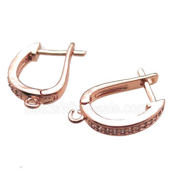 copper Latchback Earrings paved zircon, rose gold