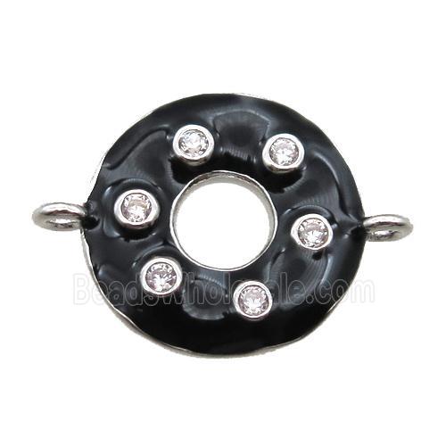 black enameling copper donut connector paved zircon, platinum plated