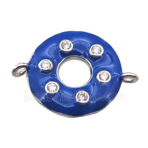 blue enameling copper donut connector paved zircon, platinum plated
