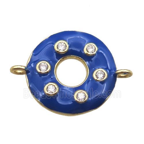 blue enameling copper donut connector paved zircon, gold plated