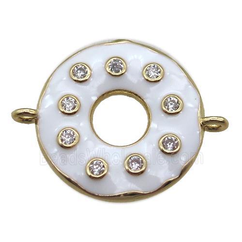 white enameling copper donut connector paved zircon, gold plated