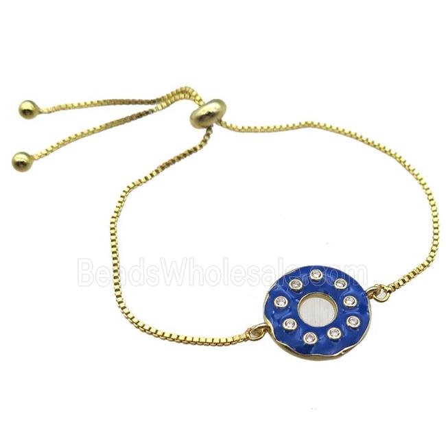blue enameling copper bracelet paved zircon, donut, gold plated