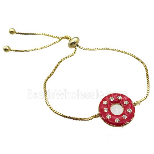 red enameling copper bracelet paved zircon, donut, gold plated