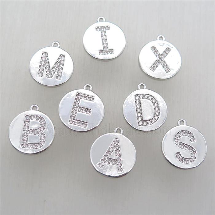 mixed copper letter pendant paved zircon, platinum plated