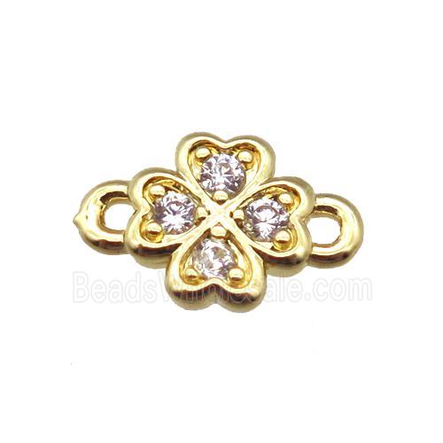 copper clover connector paved zircon, gold plated