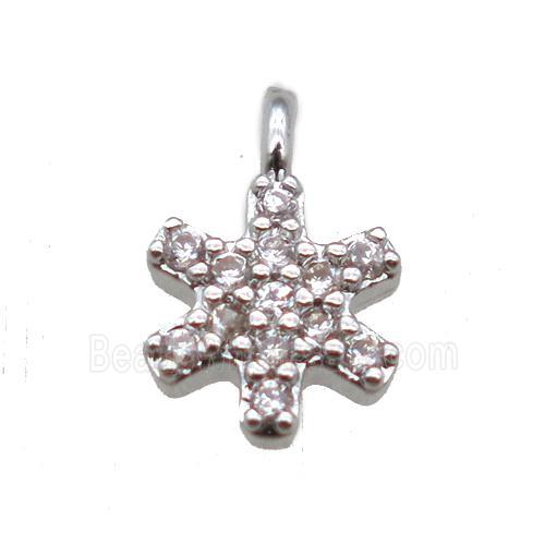 copper flower pendant paved zircon, platinum plated