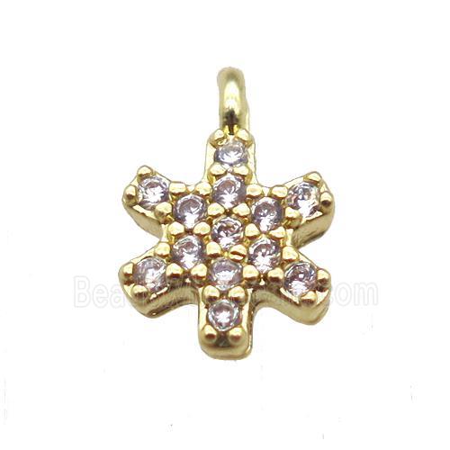 copper flower pendant paved zircon, gold plated
