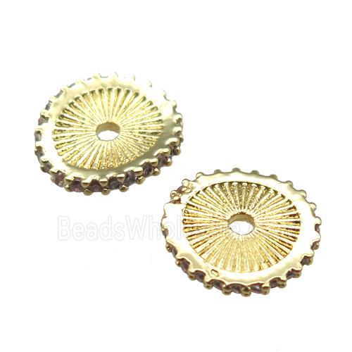 copper beads spacer paved zircon, circle, gold plated