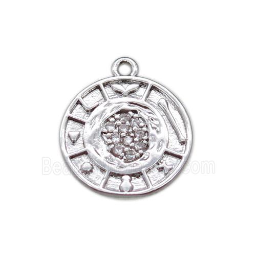 copper circle pendant paved zircon, platinum plated
