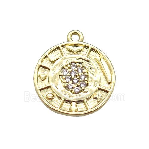 copper circle pendant paved zircon, gold plated
