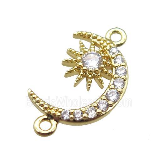 copper moon connector paved zircon, gold plated