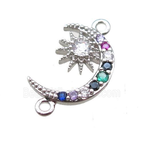 copper moon connector paved zircon, star, platinum plated