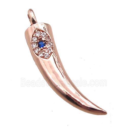copper horn pendant paved zircon, rose gold