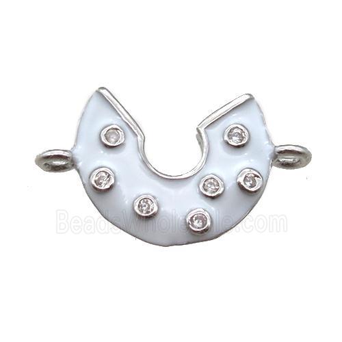 copper moon connector paved zircon with white enameling, platinum plated