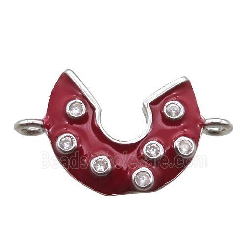 copper moon connector paved zircon with red enameling, platinum plated