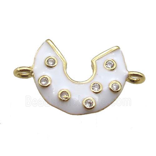 copper moon connector paved zircon with white enameling, gold plated