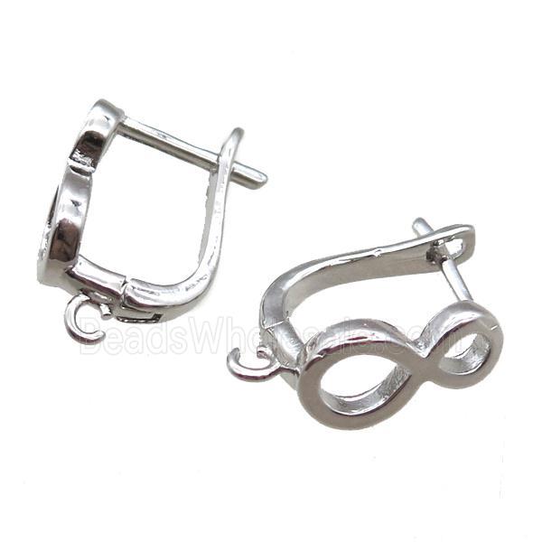 copper Latchback Earrings, infinity, platinum plated