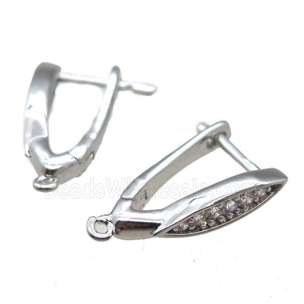 copper Latchback Earrings pave zircon, platinum plated