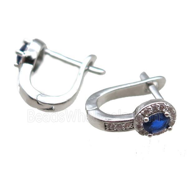 copper Latchback Earrings pave blue zircon, platinum plated