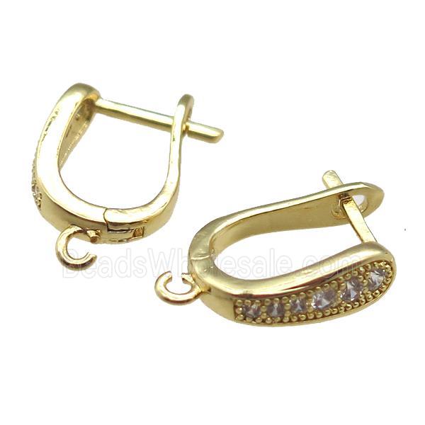 copper Latchback Earrings paved zircon, gold plated