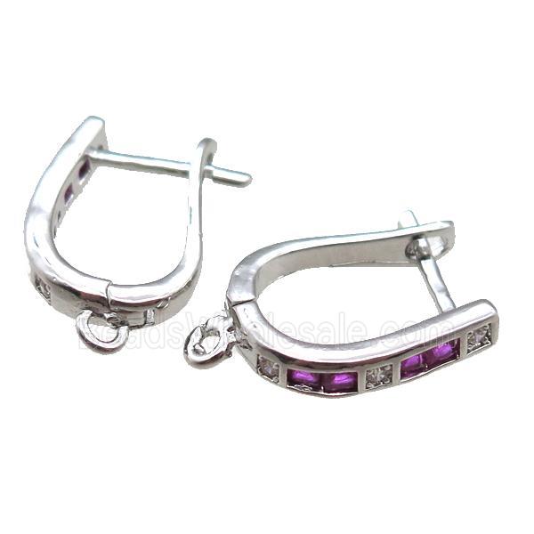 copper Latchback Earrings paved zircon, platinum plated