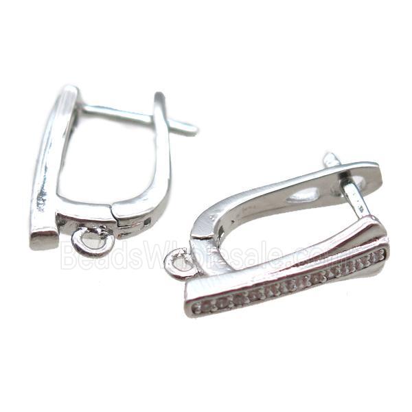 copper Latchback Earrings paved zircon, platinum plated