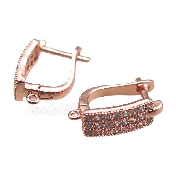 copper Latchback Earrings paved zircon, rose gold