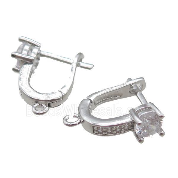 copper Latchback Earrings paved zircon, platinum plated