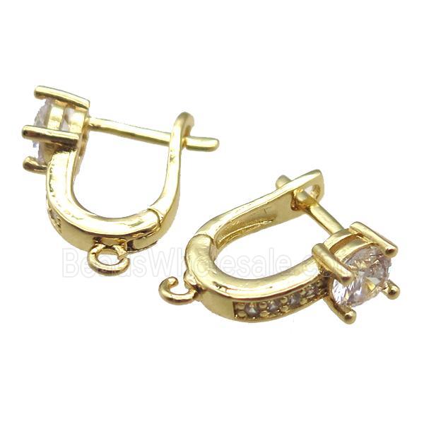 copper Latchback Earrings paved zircon, gold plated