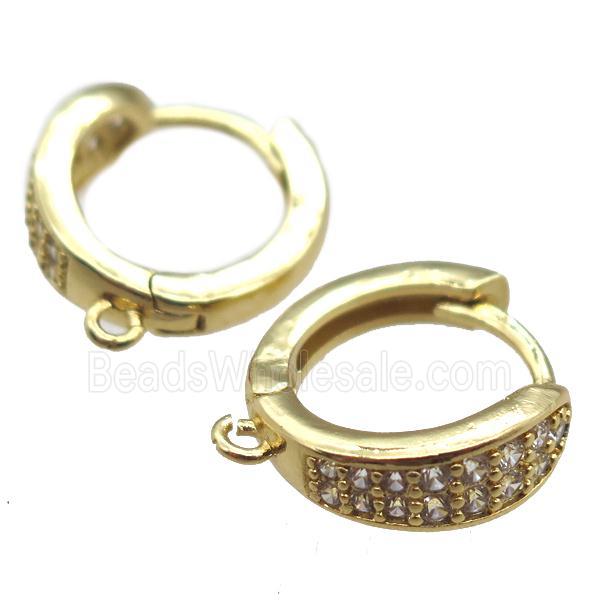 copper Hoop Earrings paved zircon, gold plated